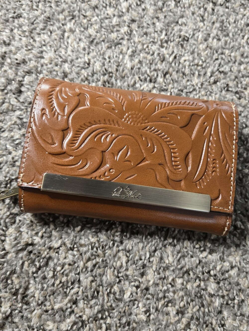 Patricia Nash Cametti Trifold Wallet Florence Tooled Leather Brown Tan Floral